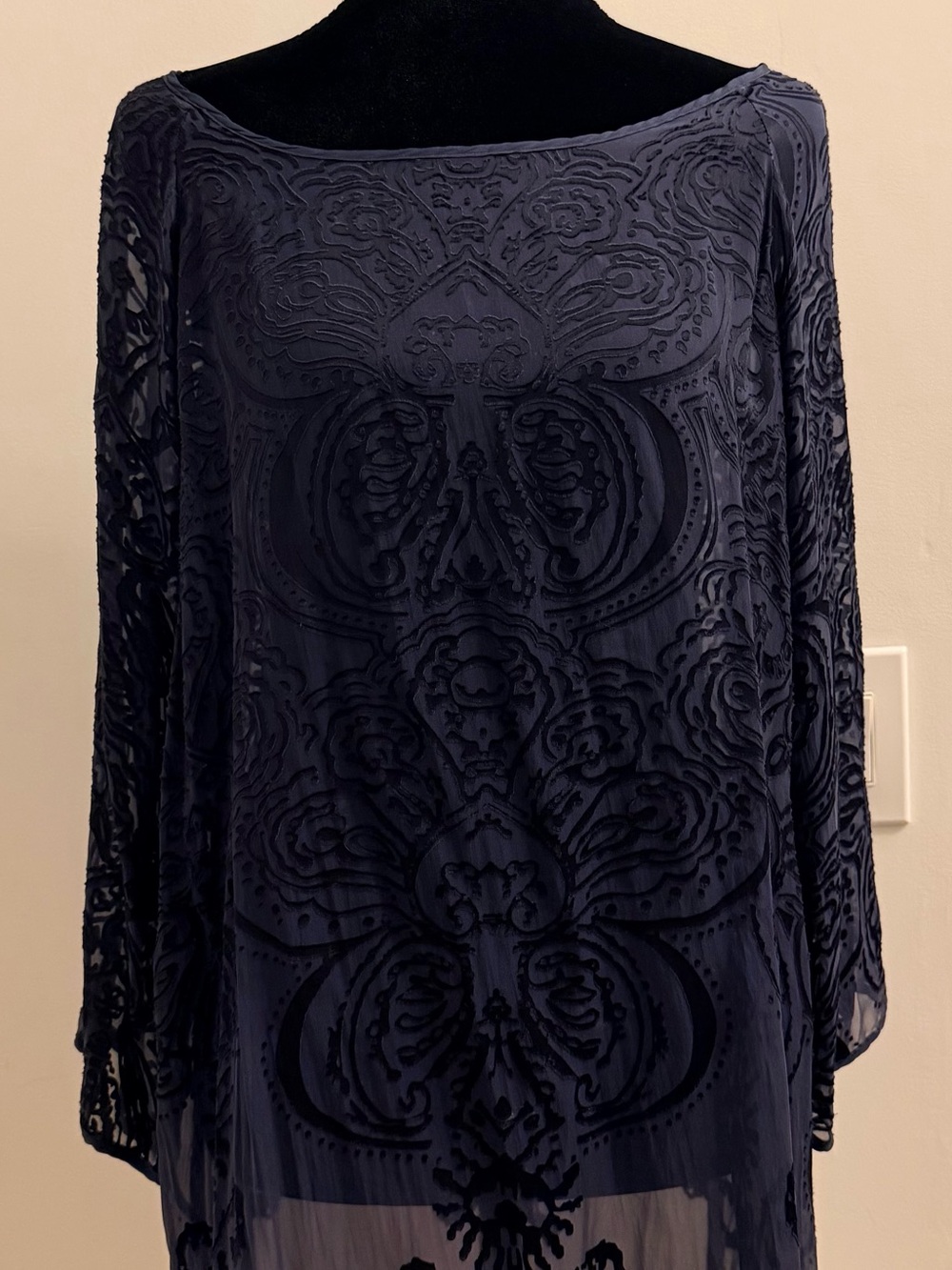 Calypso St. Barth Silk Burnout Velvet Tunic | Medium | black| Luxury Boho